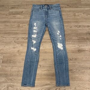 Abercrombie & Fitch Medium Blue Ripped High Rise Skinny Jeans